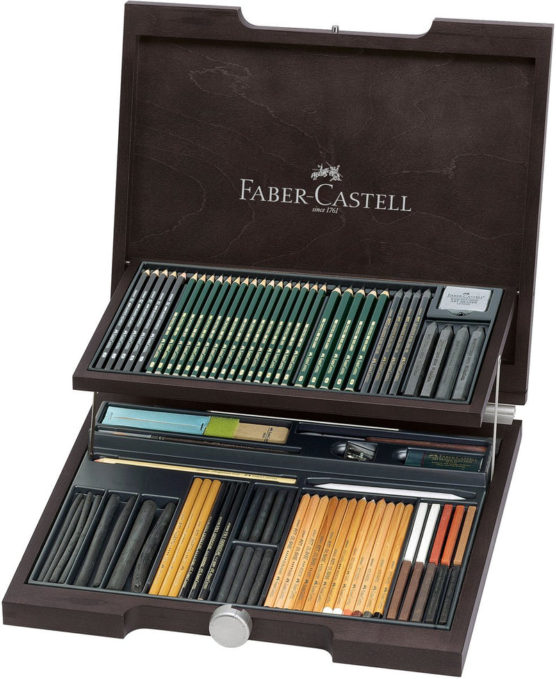 Conjunto de artista faber-castell pitt monochromos - estuche de madera 86 piezas - fc-112971