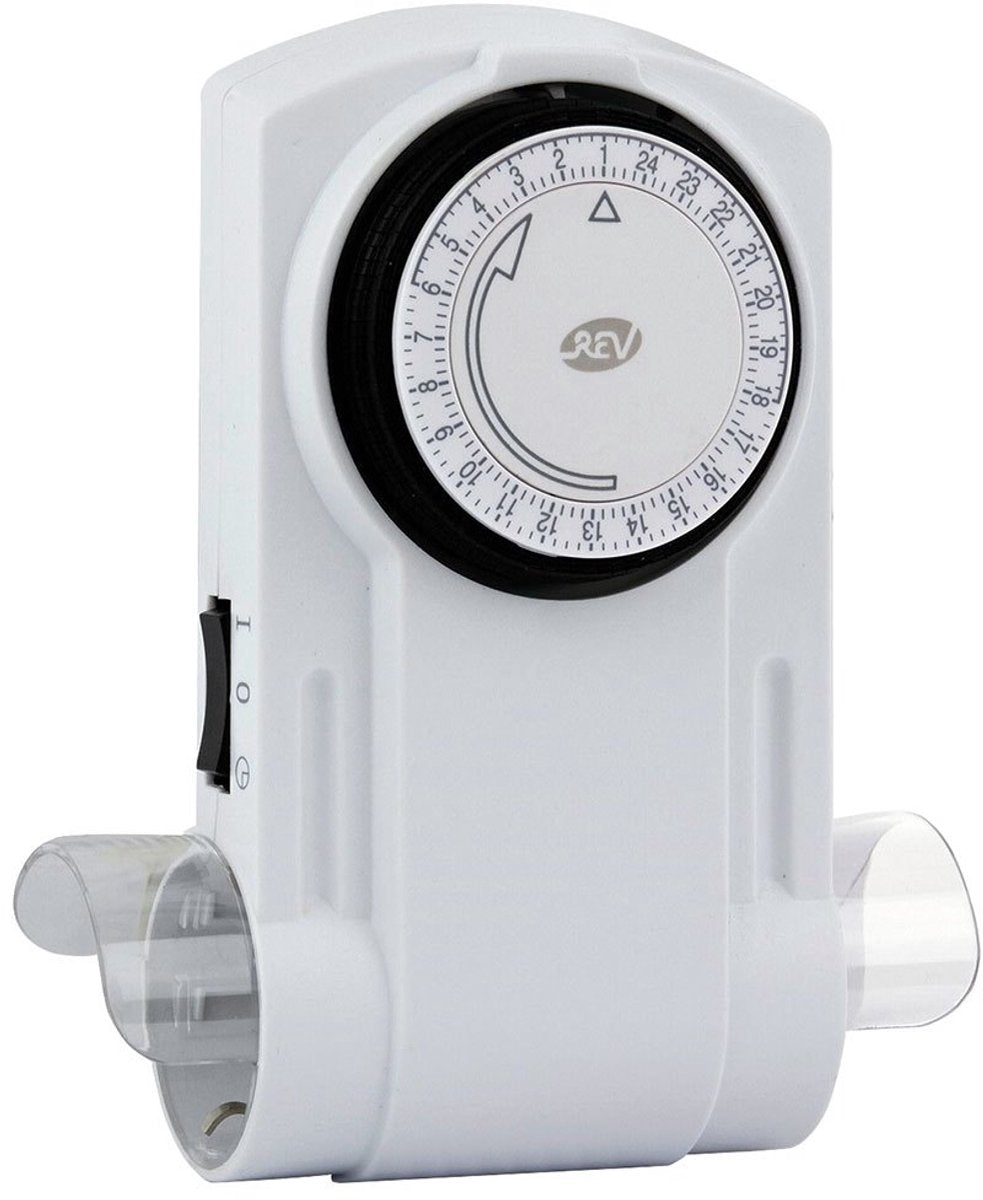 Rev mechanical time clock - 2 sockets - with on/off switch - white