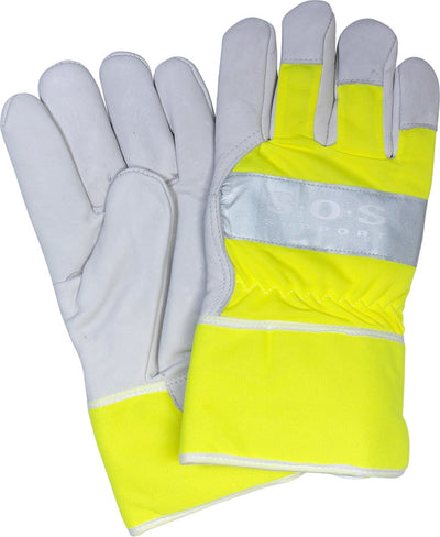 All ride work gloves with reflective sticker - safety gloves - garden gloves - genuine leather - yellow gray