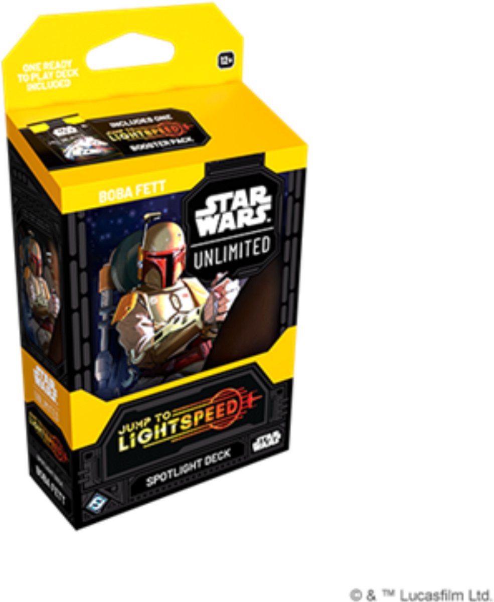 Juegos de vuelo de fantasía star wars unlimited: salta a la plataforma de foco boba fett de la velocidad de la luz