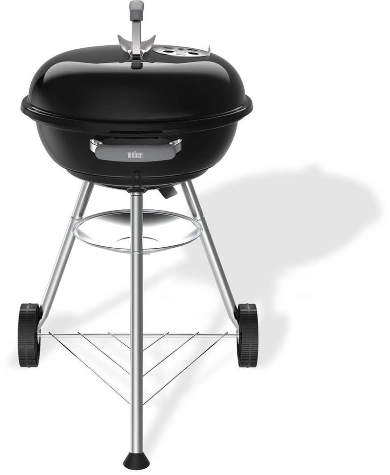 Hervidor compacto Weber - Parrilla ø 47 cm - Barbacoa de carbón - Negro - Bandeja recolectora de cenizas - 2 ruedas duraderas y resistentes a la intemperie - Práctico gancho para tapa - Resistente a rayones y óxido