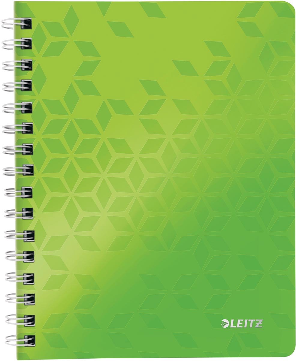 Cuaderno A5 con encuadernación en espiral y cubierta de plástico Leitz wow - 80 hojas - cuadros - certificado FSC - verde