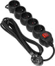 Multipresa Orno® - prolunga - cavo prolunga - con terra - 5 prese - 5 x 2p+e con interruttore - 3 metri - h05vv-f 1x1,5mm2, imax=16a, nero max 3680 watt - per Belgio