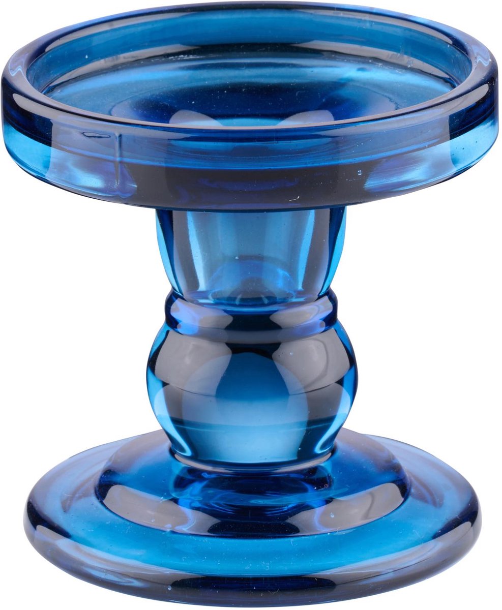 Arti casa Portavelas para vela de pilar - Portavelas de cristal transparente - ø8,5 x 8,5 cm - azul
