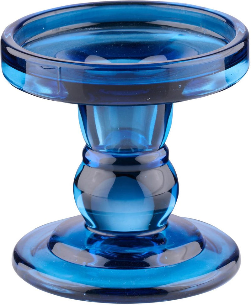 Arti casa Portavelas para vela de pilar - Portavelas de cristal transparente - ø8,5 x 8,5 cm - azul