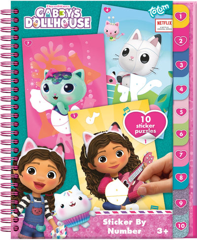 Totum, libretto di puzzle adesivi per la casa delle bambole di Gabby, con pagine da colorare, libro delle vacanze, 10 puzzle adesivi - adesivo per numero, libro delle attività natalizie, casa delle bambole di Gabby