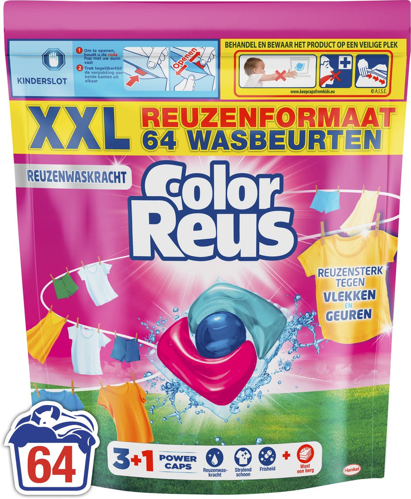 Color reus 3+1 power caps - wascapsules wasmiddel - gekleurde was - 64 wasbeurten - grootverpakking
