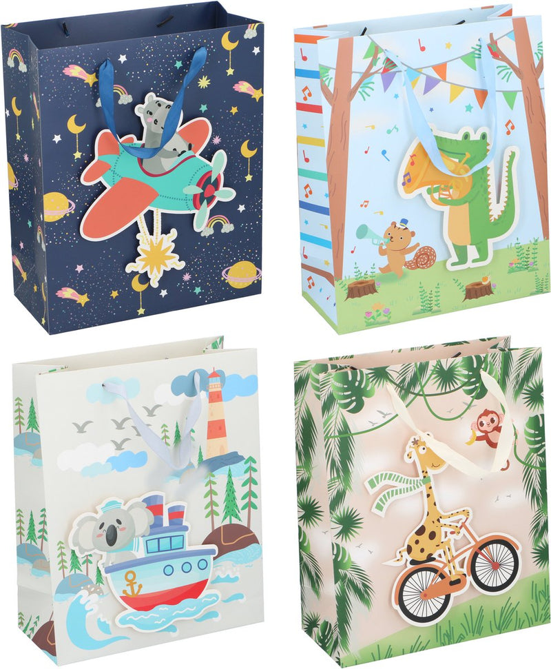 Bolsa de regalo para niños sin marca sans marque con asa - bolsa de regalo para regalos - bolsa de regalo de papel con ilustraciones de animales - embalaje de regalo para cumpleaños o fiesta infantil - 1 variante aleatoria