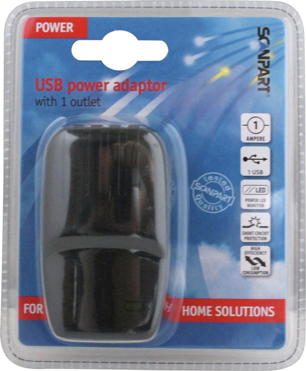 Conector USB Scanpart con 1 puerto - Conexión USB A - 1a - negro