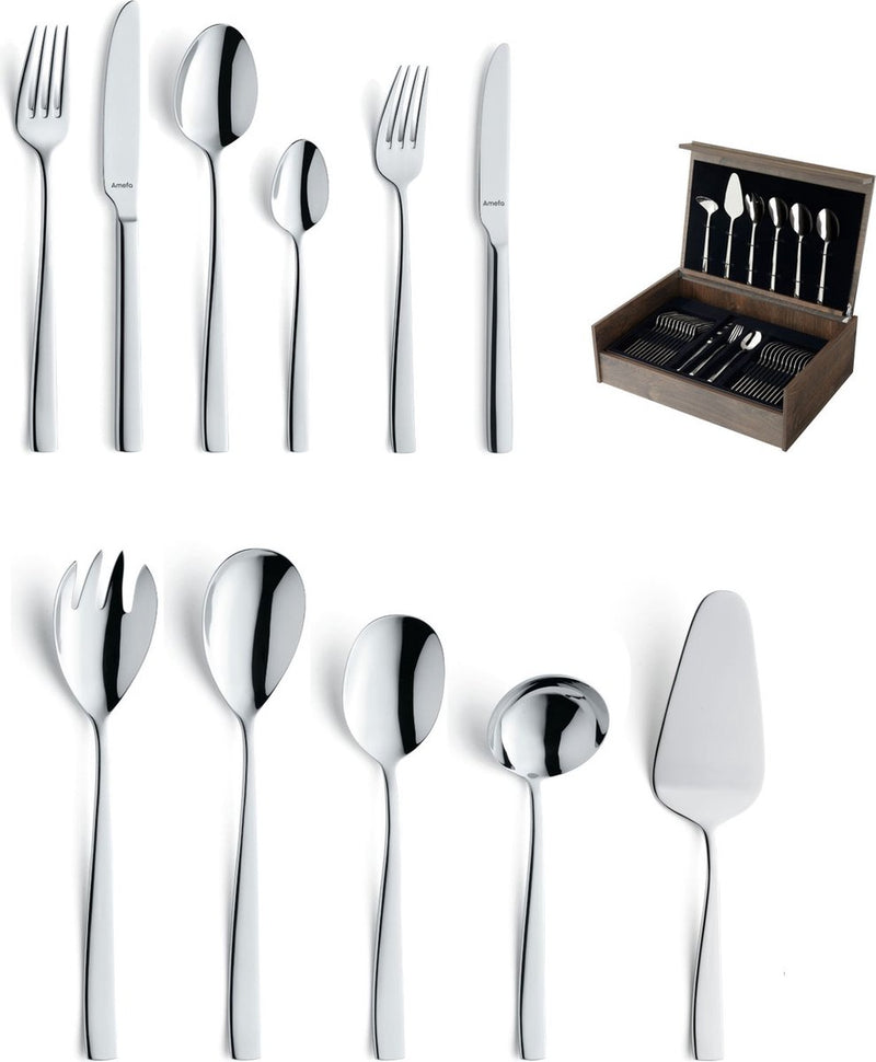 Amefa Florence - Juego de cubiertos de 78 piezas - para 12 personas - alto brillo - color plateado - en lujosa caja de madera