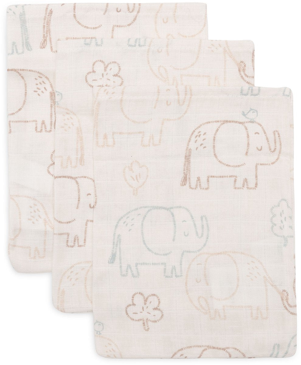 Salviette idrofile Jollein 15x20 cm - racconti di elefanti - cotone - 3 pezzi
