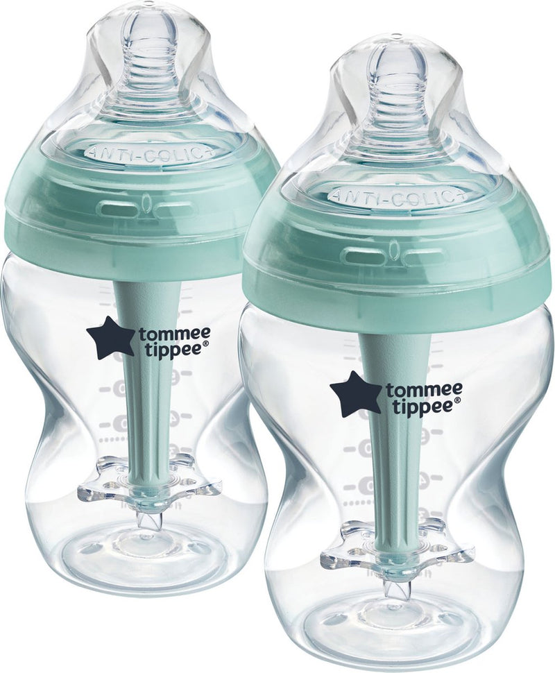 Tommee tippee biberones anticólicos avanzados, juego de 2 biberones de 260 ml - caudal bajo 0 m+