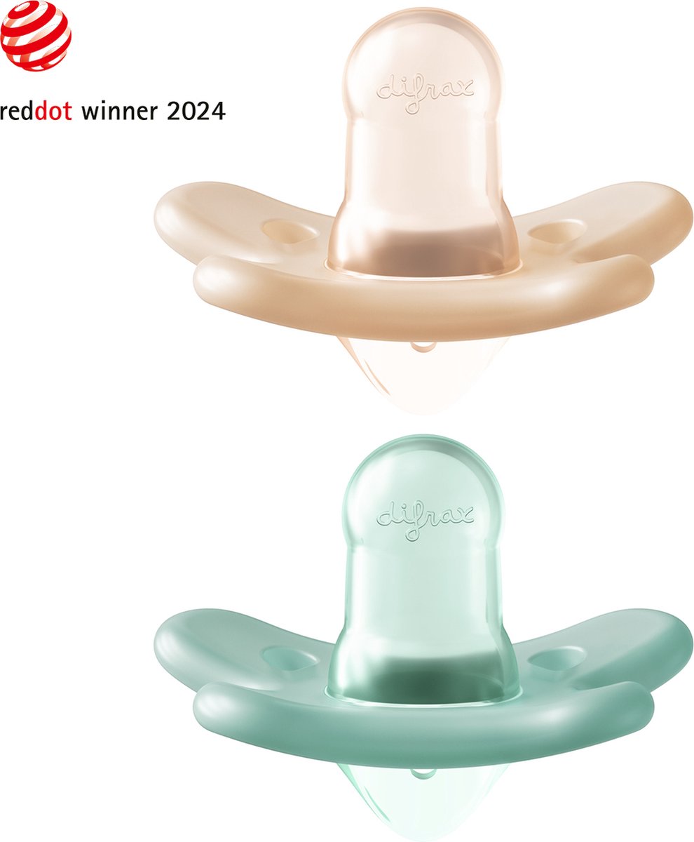 Difrax fopspeen siliconen - premature - aqua oranje - 2 stuks