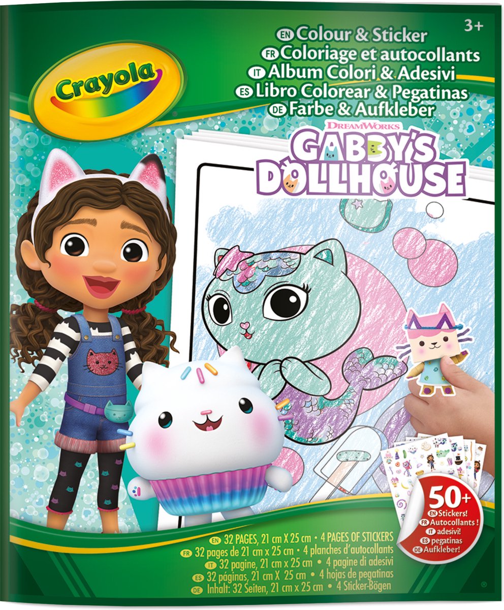 Crayola - libro da colorare - pacchetto hobby - libro da colorare della casa delle bambole di Gabby con adesivi