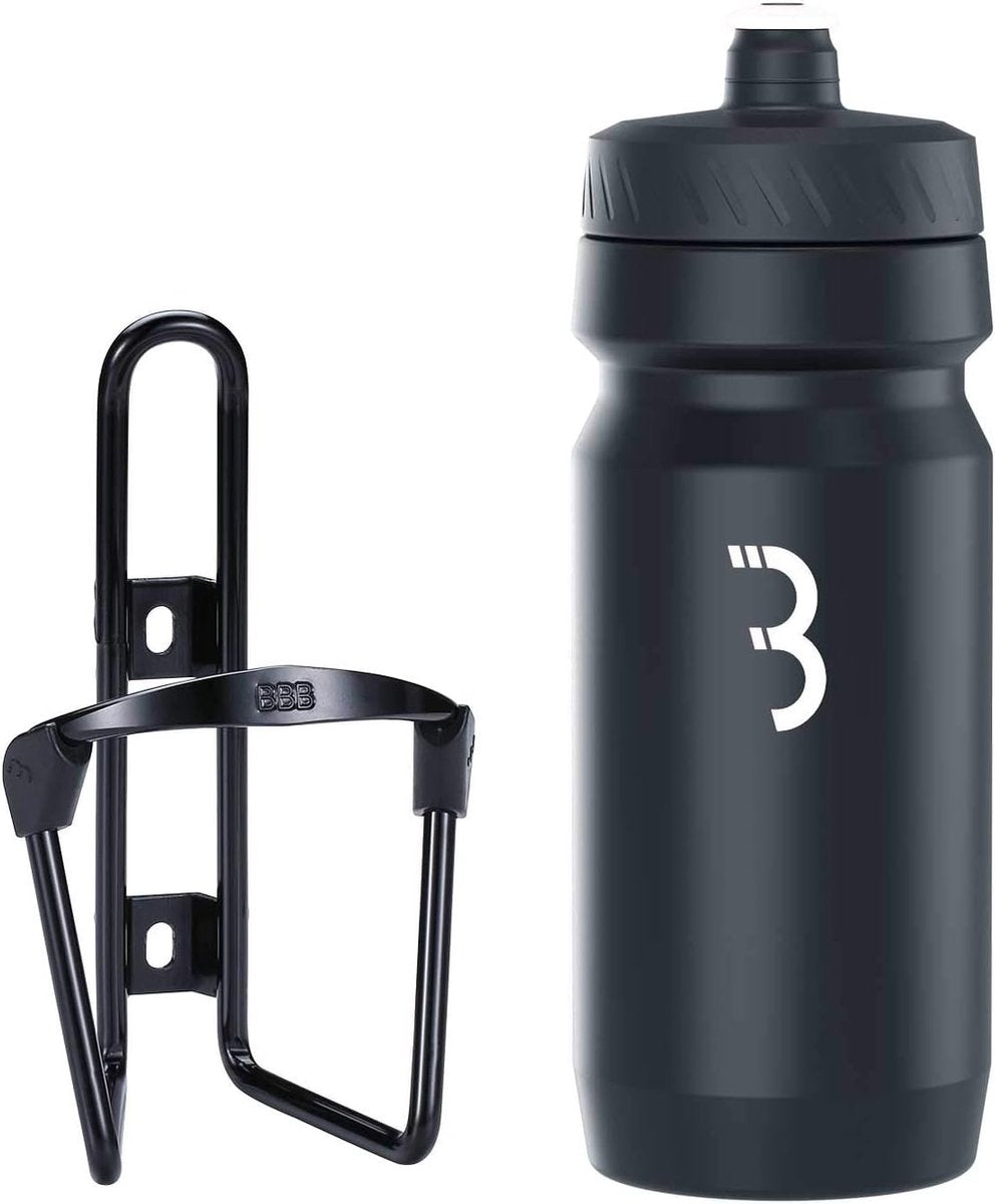 Depósito de combustible para ciclismo bbb - portabotellas de aluminio con botella - 550 ml - blanco y negro brillante - bicicleta de carreras bicicleta de montaña - portabotellas para bicicleta - bbc-03c