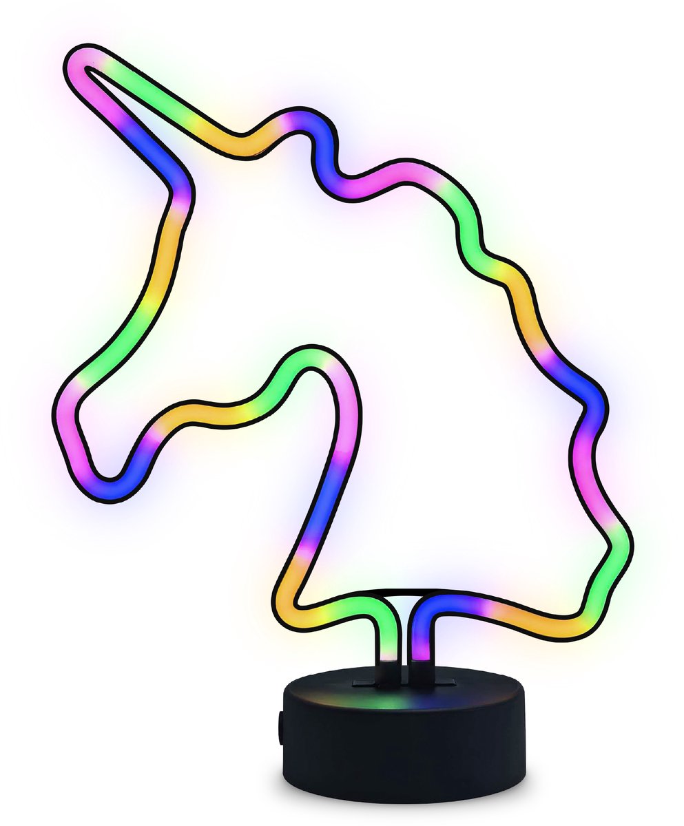 Partyfunlights - led neon unicorn lamp - eenhoorn - meerkleurig - op usb én batterijen