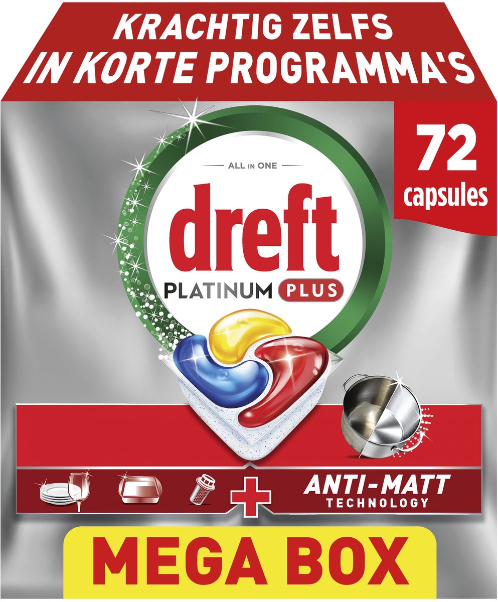 Dreft platinum plus vaatwastabletten citroen - anti-dofheidstechnologie - 72 stuks
