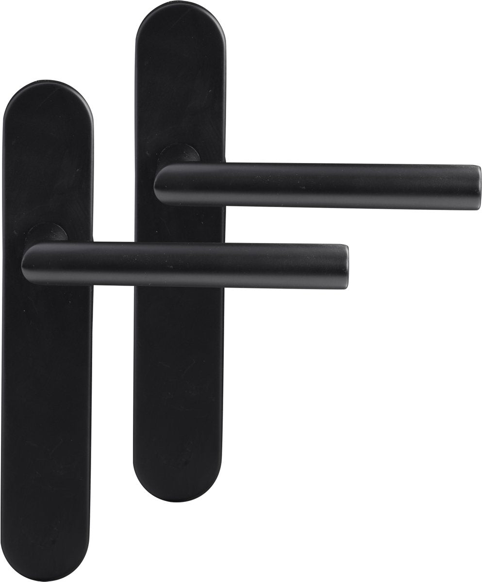 Maniglia per porta Differnz su scudo - nera - acciaio inox - - amsterdam arrotondata 225x41x10mm cieca nera