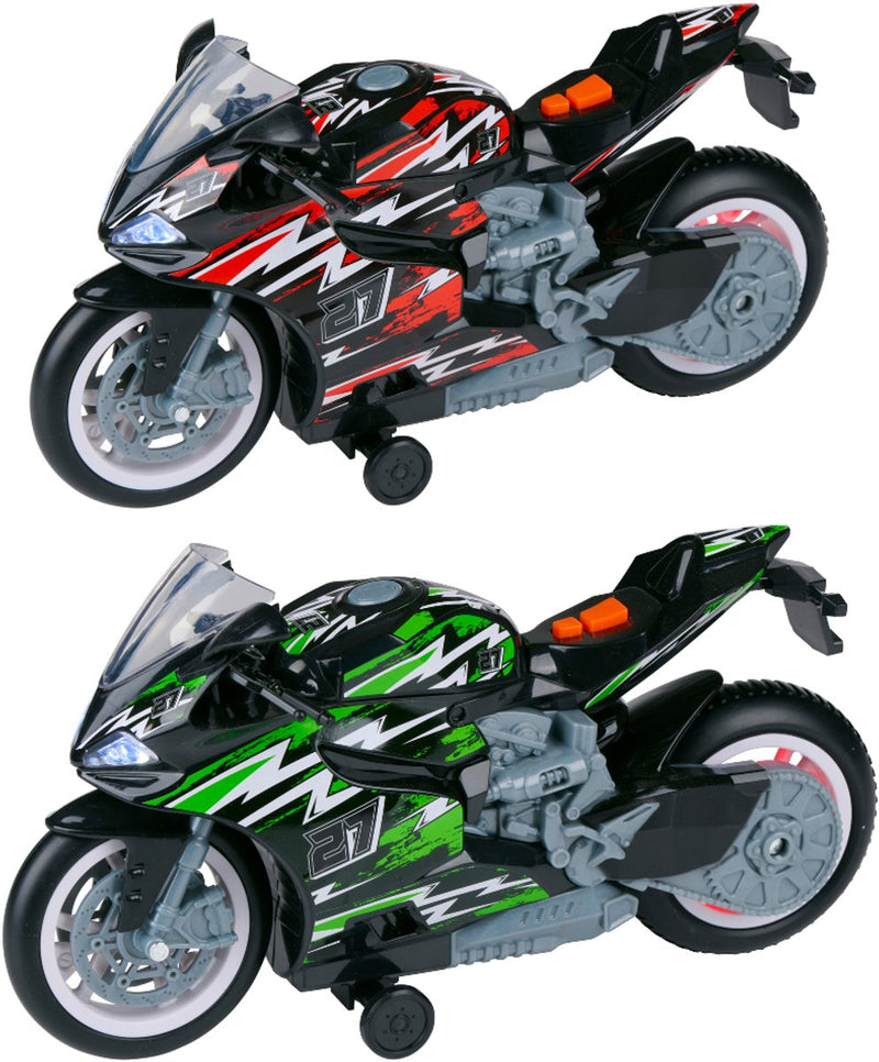 Eddy Toys Motocicletta con ruote con luci e suoni - Motocicletta giocattolo - Motocicletta acrobatica per bambini - Rosso o verde - 1 colore casuale