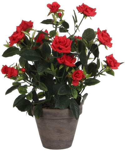 Planta artificial decorativa de mica - rosas - rojas - en maceta gris - 33 cm
