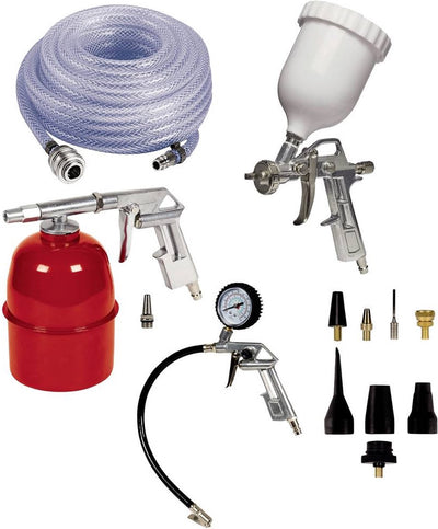 Einhell perslucht accessoireset - 13-delig - incl. blaaspistool, bandenspanningsmeter, hogedrukslang, sproeipistool, verfspuitpistool met bovenbeker, 8-delige adapterset
