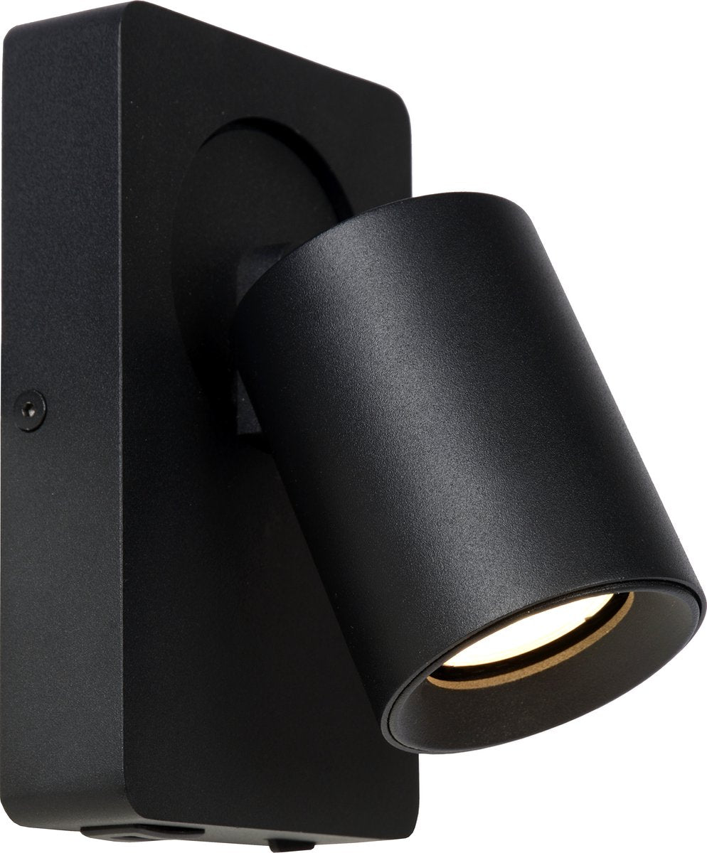 Lucide nigel - lampada da comodino applique - led dim to warm - cct - gu10 - 1x5w 2200k 3000k - con presa USB - nero
