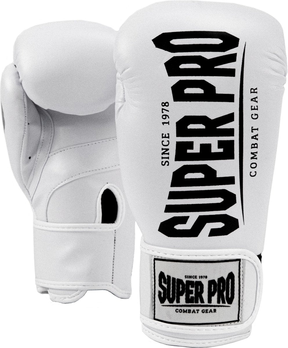 Super pro combat gear champ (kick)bokshandschoenen wit zwart 10oz