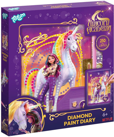 Totum Unicorn Academy Diario segreto con pittura a diamante con serratura decorata con oltre 250 diamanti - Diario segreto con punta regalo giocattolo