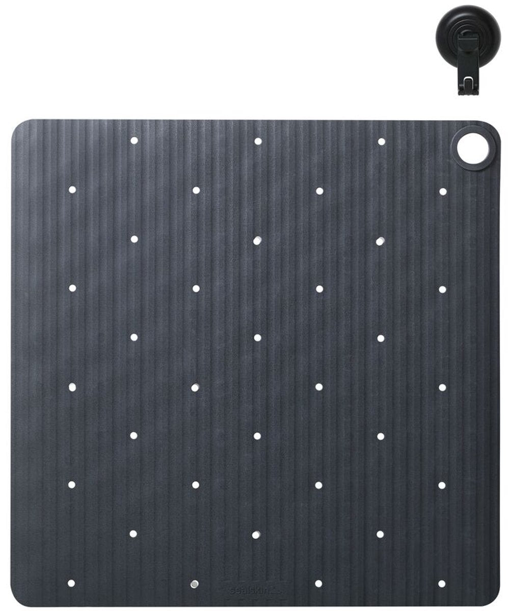 Sealskin ribb - antislip douchemat 55x55 cm - antraciet - inclusief zwarte haak
