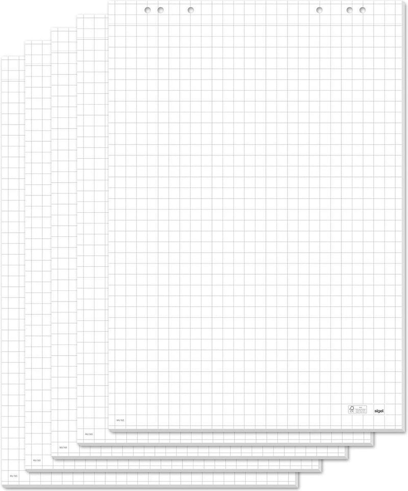 Bloc de rotafolio Sigel meet up - 80 g 68x98 cm a cuadros, 5 juegos de 20 hojas con perforación - si-mu165