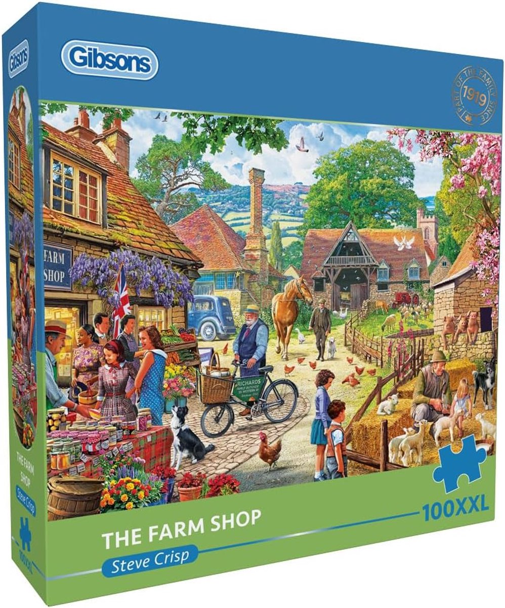 Rompecabezas Gibsons la tienda de la granja 100xxl piezas de juguetes coloridos.