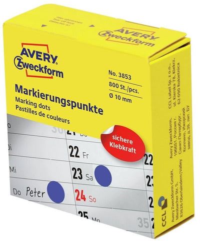 Avery 3853, blu, rotondo, permanente, universale, carta, 1 cm