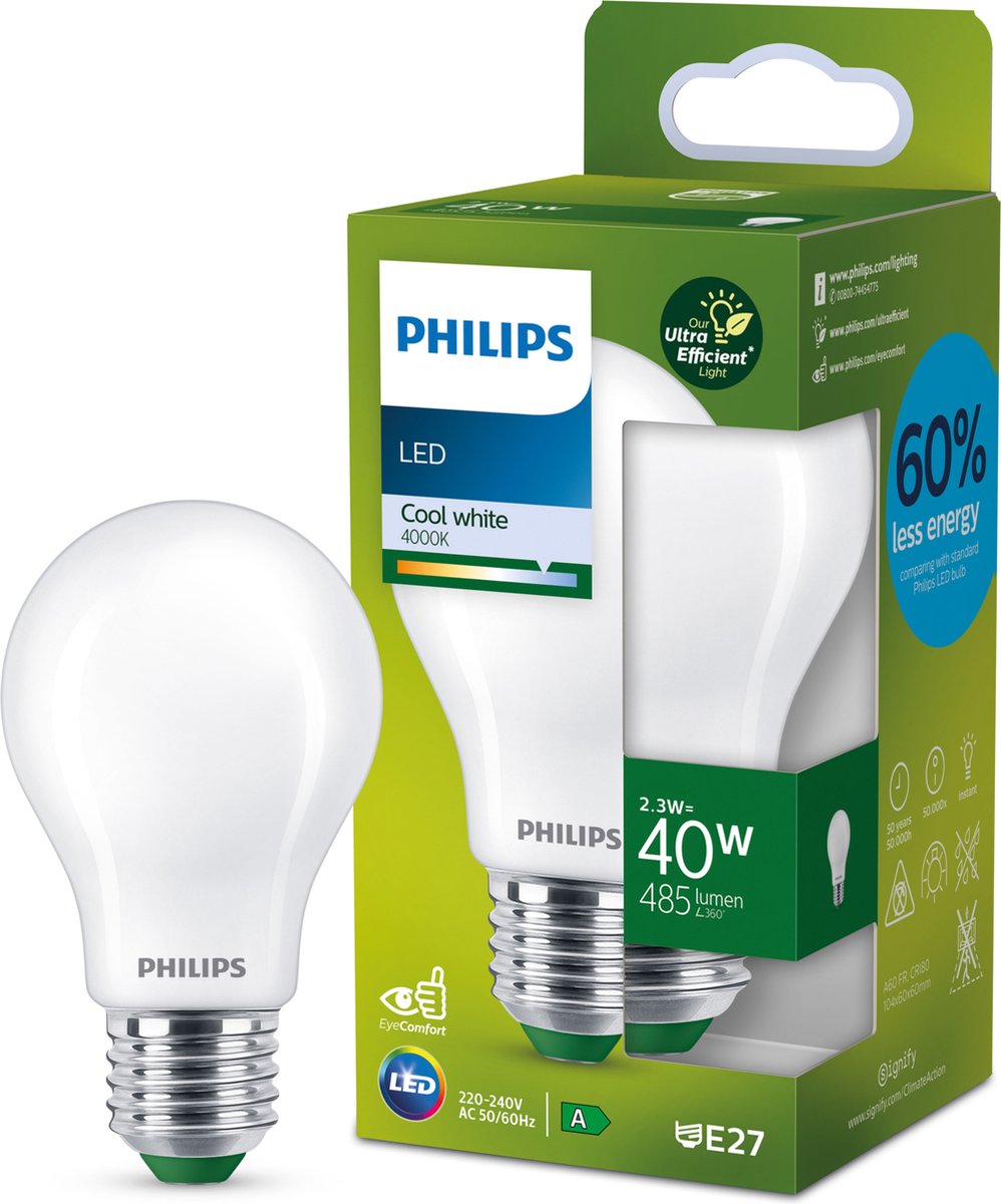Philips LED Lámpara LED Philips ultra eficiente mate - 40w - E27 - luz blanca fría