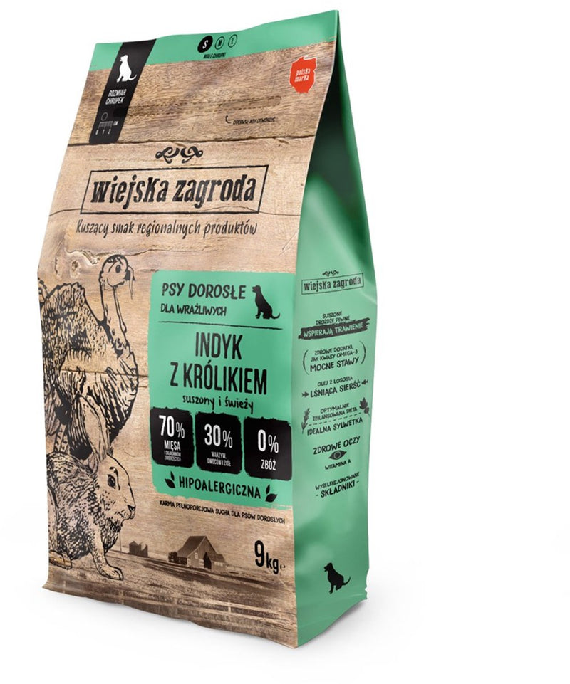 Wiejska zagroda - comida húmeda para perros - pavo y conejo - completamente natural - favorece la digestión - sin cereales - 9 kg