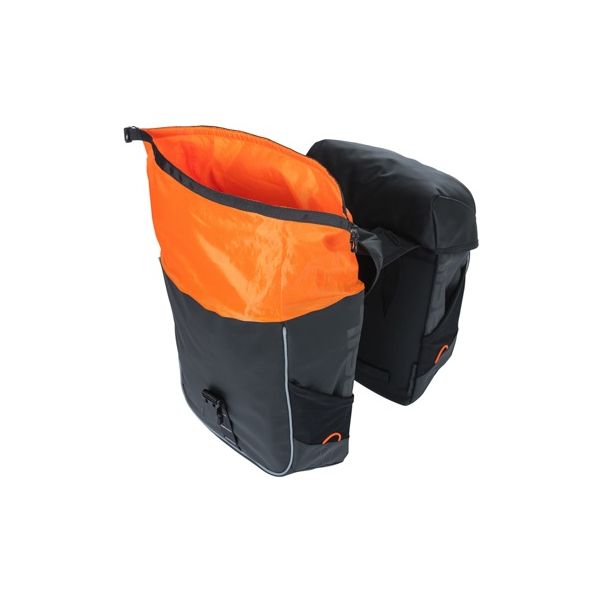 Miles de albahaca lona: bolsa de bicicleta doble, impermeable, 34L, naranja negra