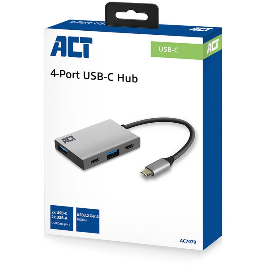 ACT Conectividad USB-C Hub 4 puerto con 2x USB-C y 2x USB-A