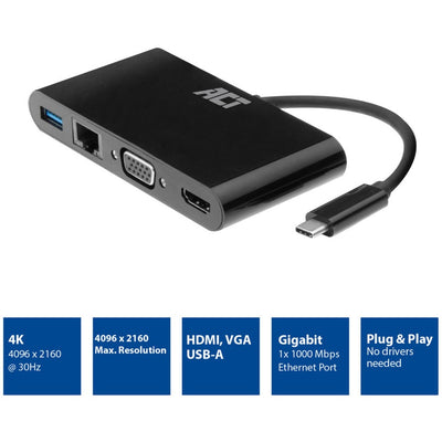 ACT Connectivity USB-C a HDMI o VGA Multiport Adapter 4K con ET