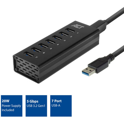 ACT Conectividad USB Hub 7 Puerto con StroomAdapter