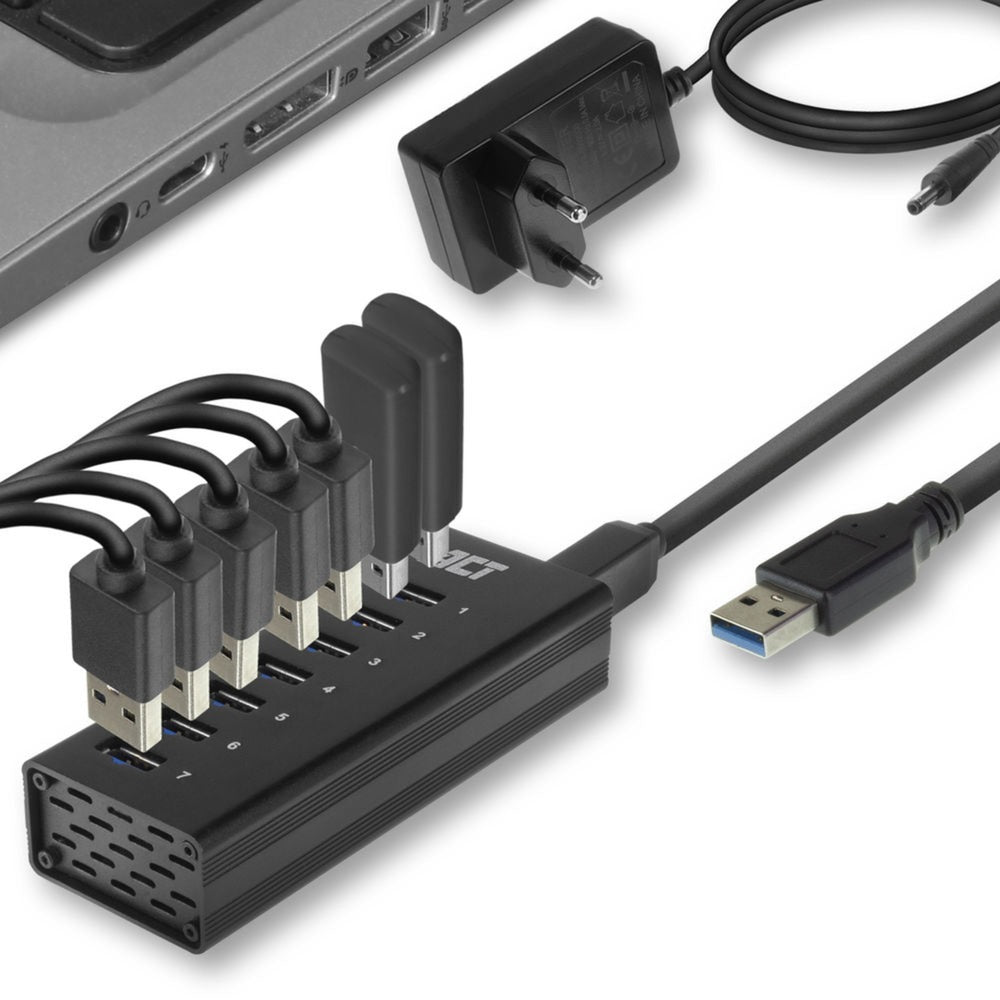 ACT Connectivity USB Hub 7 Porta con stroomadapter