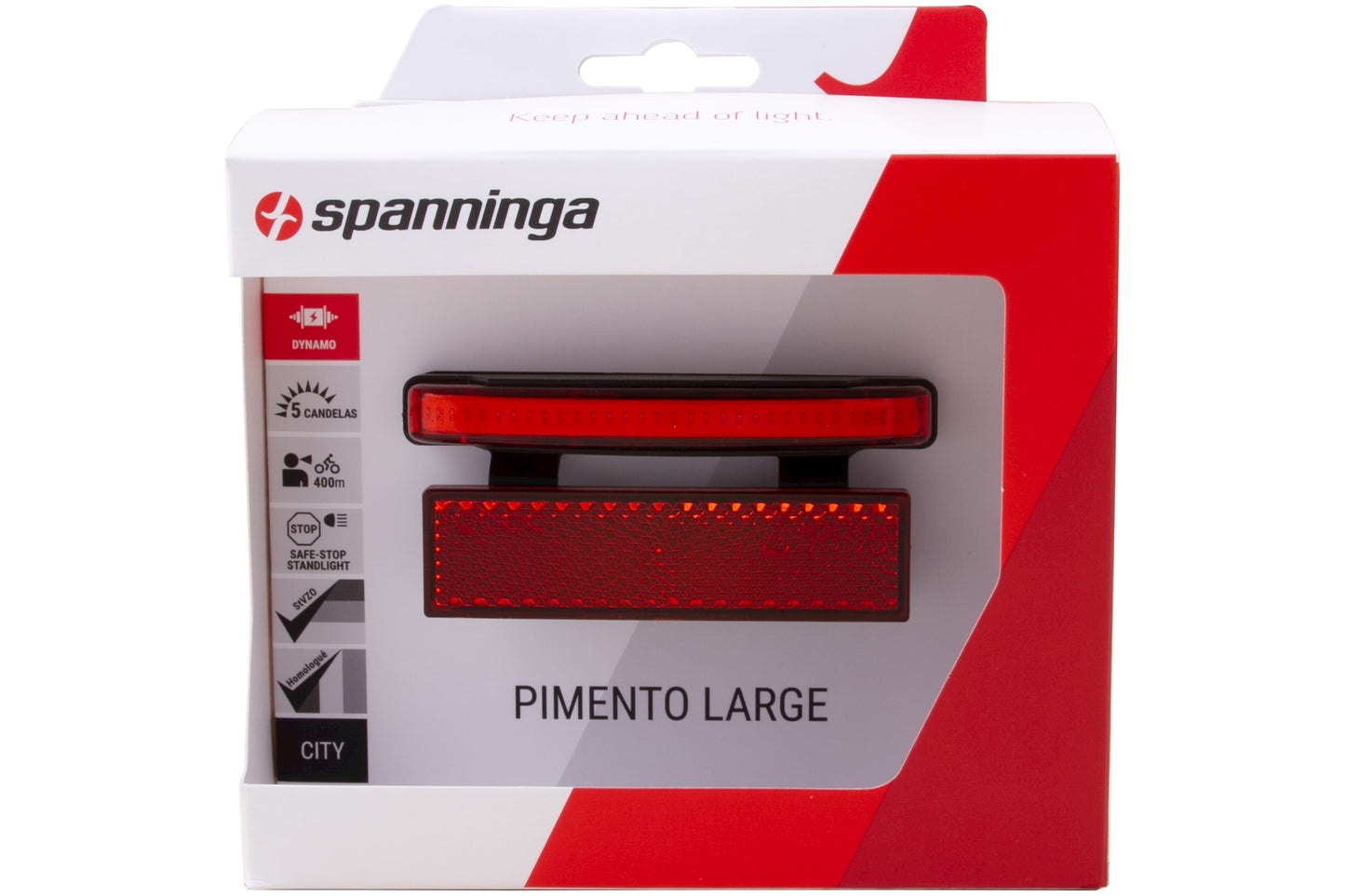 Spaninga trasera de luz trasera pimento grande xdvs dinamo 80 mm