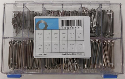 Assortimento di coppiglie d94 in acciaio inox a2