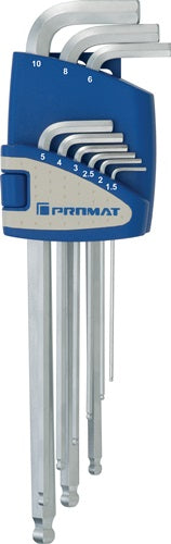 Set di cacciaviti angolari Promat tecwerk | Supporto in plastica da 9 pezzi | sw 1,5-10 mm | testa a sfera lunga - 4000825111