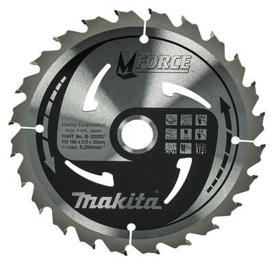 Makita accessoires cirkelzaagblad | hout | mforce | 165x20x2,0 24t15g - b-32007
