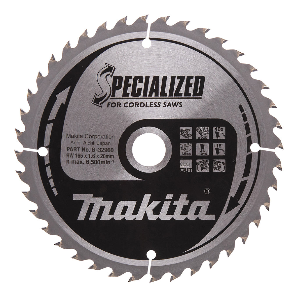 Accessori Makita lama per sega circolare | legno | 165x20x1,6 40t 18g - b-32960