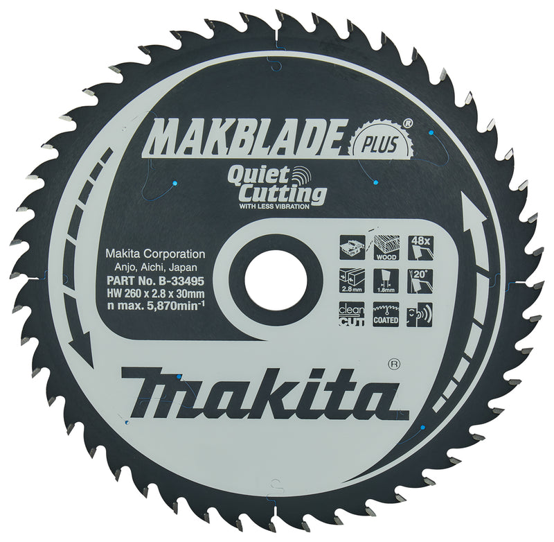 Accesorios Makita hoja de sierra de mesa | madera | qc 260x30x2.8 48t 20g - b-33495