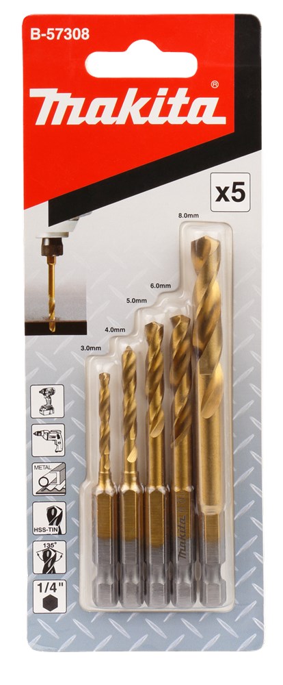 Accessori Makita set di punte per metallo hss-tin 5 pezzi - b-57308