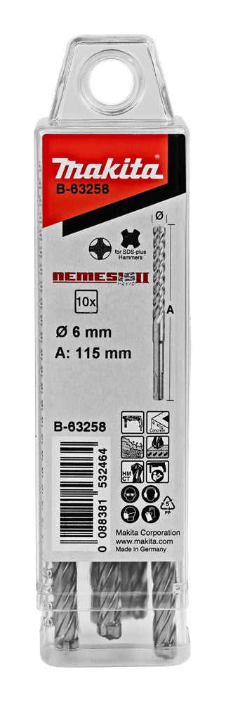 Accessori Makita p4s:trapano sds-plus 6x115mm 10pz - b-63258 - b-63258