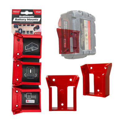 Stealthmounts batterijhouders voor milwaukee m18 18v | rood | 6 stuks - bm-mw18-red-6
