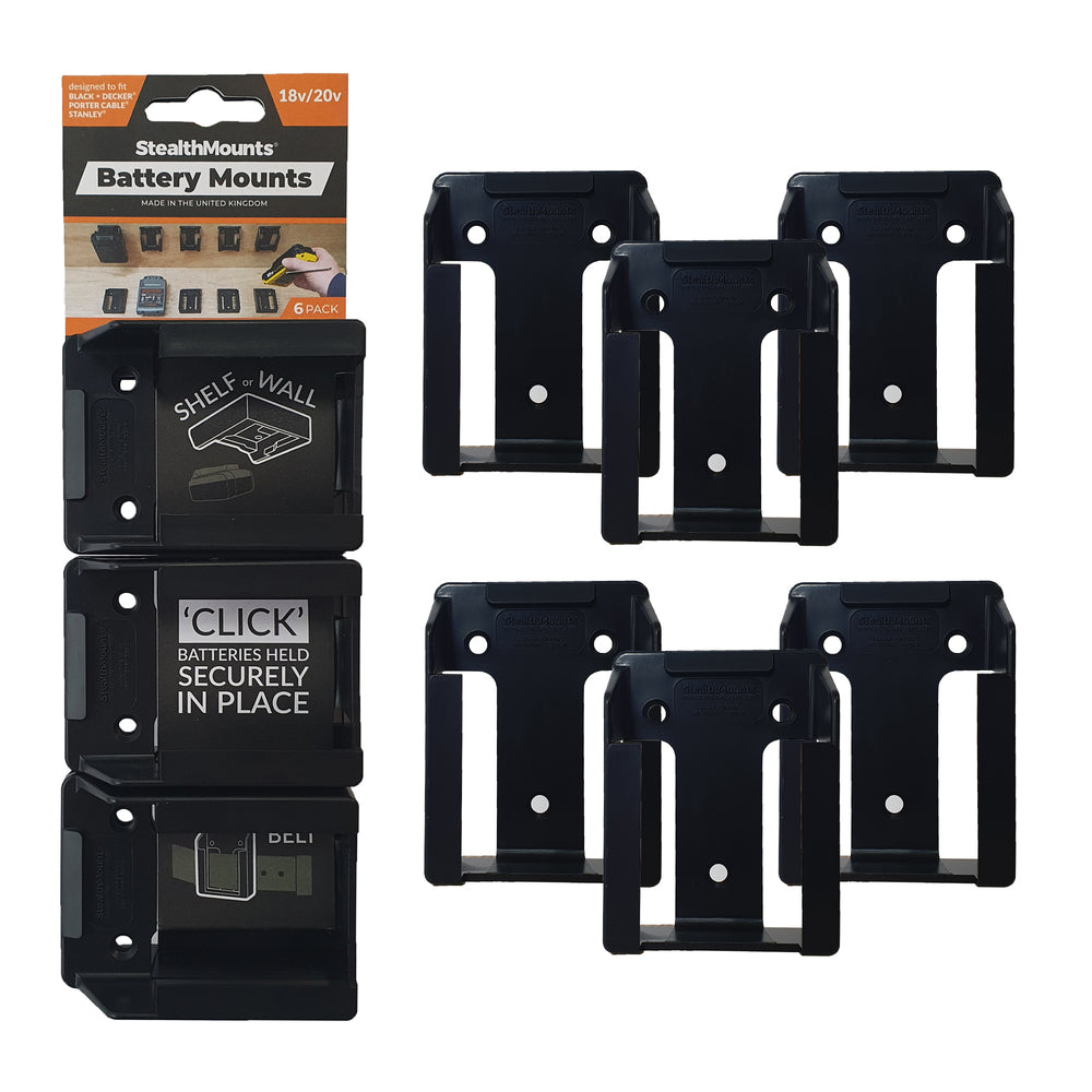 Soportes sigilosos para baterías stanley black decker porter cable | negro | 6 piezas - bm-sbp-blk-6