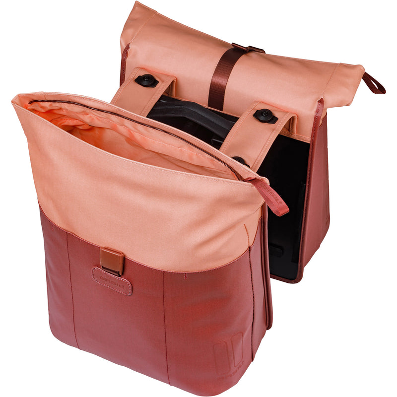 Basil dubbele fietstas vive mik 28-35l 14 x 30 x 38 cm - bordeaux roze